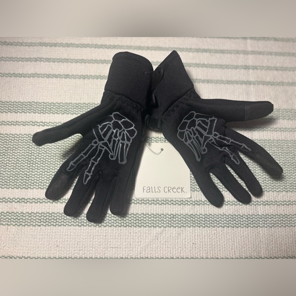 Kids Black Gloves with Skeleton Design - Picture 1 of 3